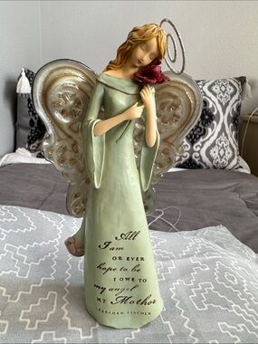 Amscan Green Angel Figurine mother quote by Abraham Lincoln